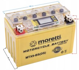 AKUMULATOR ŻELOWY ŻEL MORETTI AGM MTX9-BS ZE WSKAŹNIKIEM SKUTER MOTOCYKL