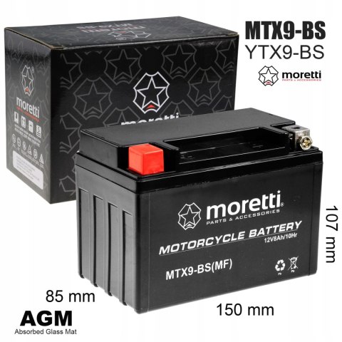 Akumulator Moretti AGM (Gel) MTX9-BS Martinelli Akumulator Moretti AGM (Gel) MTX9-BS Martinelli