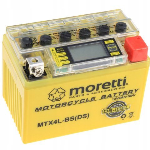 AKUMULATOR ŻEL LCD MTX4L-BS YTX4L-BS 4Ah MORETTI + ŁADOWARKA 12V