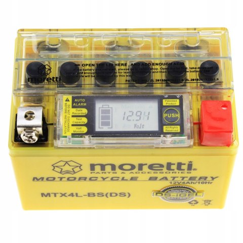 AKUMULATOR ŻEL LCD MTX4L-BS YTX4L-BS 4Ah MORETTI + ŁADOWARKA 12V