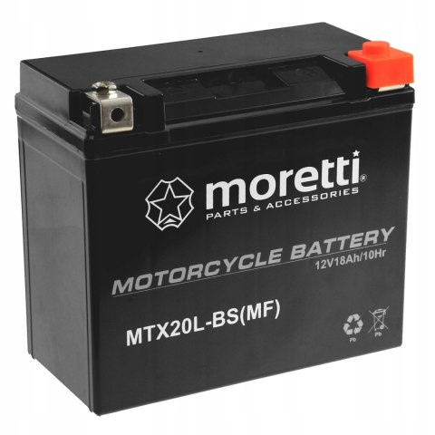 Akumulator Moretti MTX20L-BS + ŁADOWARKA DO AKUMULATORÓW ŻELOWYCH 12V 1A