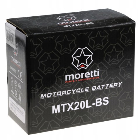 Akumulator Moretti MTX20L-BS + ŁADOWARKA DO AKUMULATORÓW ŻELOWYCH 12V 1A