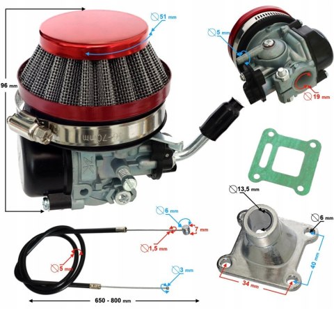 GAŹNIK do Mini Pocket Bike KPL linka uszczelka