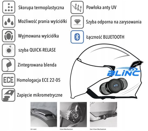 KASK MOTOCYKLOWY ORIGINE PALIO BT OTWARTY WBUDOWANY INTERKOM BLUETOOTH