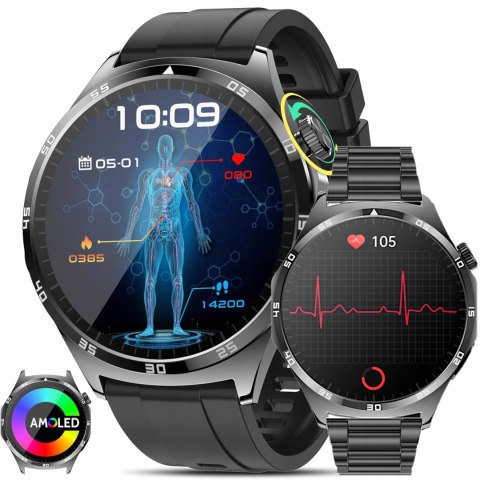 SMARTWATCH ZEGAREK EKG CIŚNIENIOMIERZ SKŁAD KRWI AMOLED MENU POLSKI 2 Paski