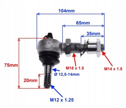 Sworzeń Końcówka Wahacza Górnego Przód 14/18mm Quad ATV Loncin Eagle Bashan
