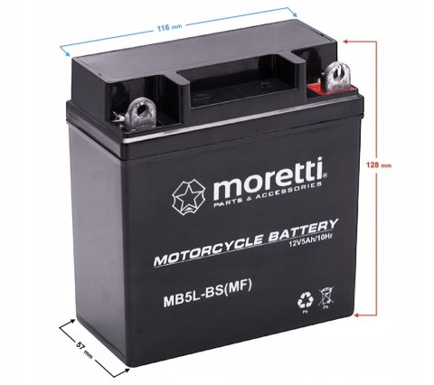 NOWY AKUMULATOR MORETTI AGM (Gel) MB5L-BS SKUTER QUAD MOTOROWER 5AH