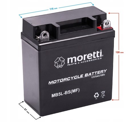 NOWY AKUMULATOR MORETTI AGM (Gel) MB5L-BS SKUTER QUAD MOTOROWER 5AH