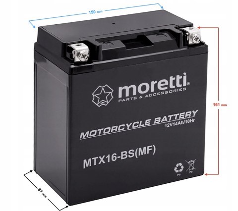 Akumulator żelowy 12V 14Ah Moretti YTX16B-BS (MTX16-BS) Martinelli