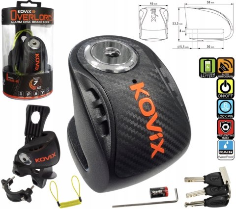 Blokada tarczy hamulcowej z alarmem KOVIX KNS6 srebrno-czarna Martinelli