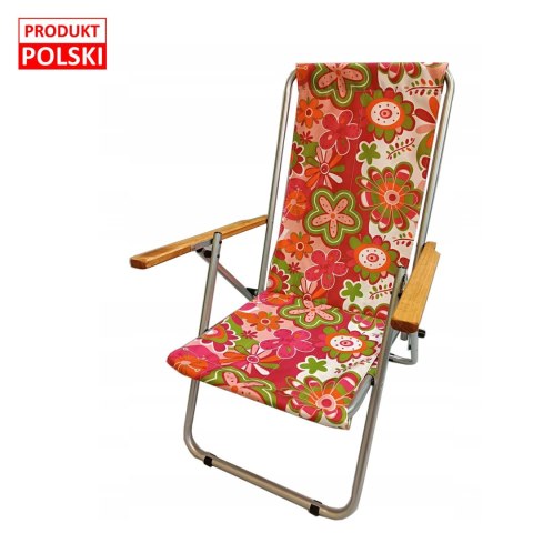 KRZESŁO LEŻAK PLAŻOWY TURYSTYCZNY KWIATY WYPRODUKOWANY W POLSCE GUSIO