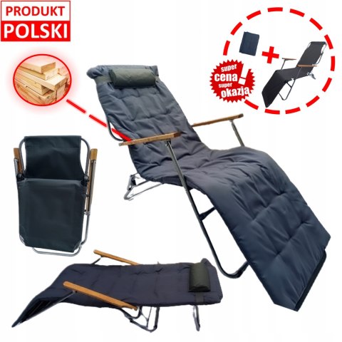LEŻAK WAKACYJNY GUSIO KOMFORT I JAKOŚĆ Z POLSKI WZMACNIANY DREWANIE RĄCZKI