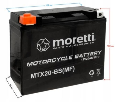 MORETTI MTX20-BS akumulator motocyklowy 20 Ah Martinelli