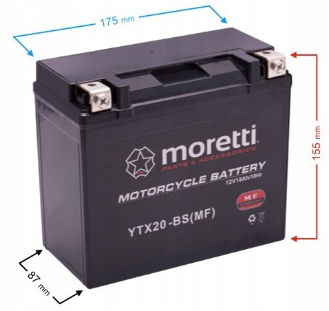 MORETTI MTX20-BS akumulator motocyklowy 20 Ah Martinelli
