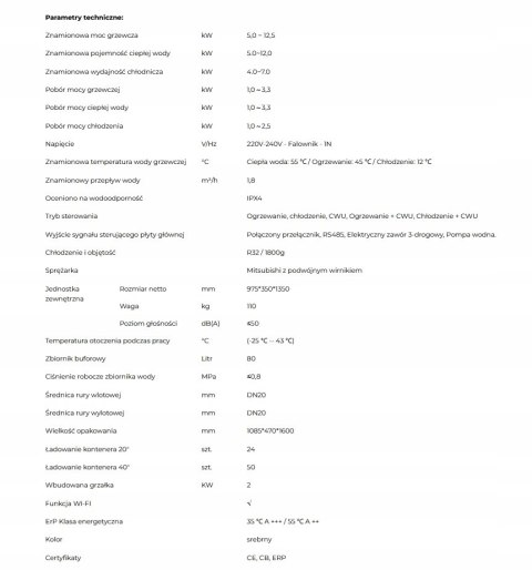 POMPA CIEPŁA NuLite NL-B345II/R32 13kW MITSUBISHI MONOBLOK