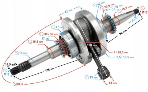WAŁ KORBOWY DO SKUTERA 50CC 4T (22 ZĘBY NA POMPĘ O Martinelli