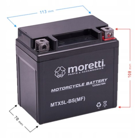 AKUMULATOR ŻELOWY GEL 12V 5Ah DO SKUTERA MOTOCYKLA Martinelli