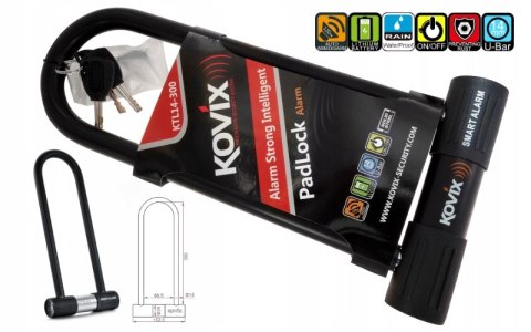 KŁÓDKA U-LOCK Z ALARMEM KOVIX KTL14-300 CZARNA