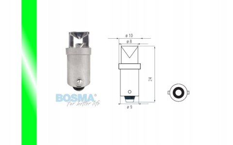 ŻARÓWKA BOSMA 12V 1*LED STANDARD BA9S GREEN WIDE V Martinelli