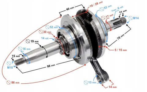 WAŁ KORBOWY DO MOTOROWERU 50CC 4T Martinelli