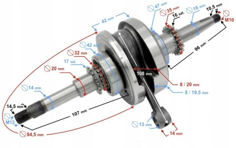 WAŁ KORBOWY DO SKUTERA 4T 50-80 CC Martinelli