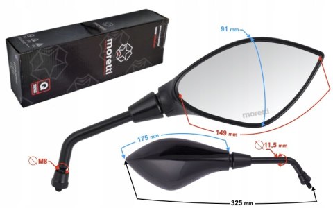 LUSTERKA L+R (ŚREDNICA GWINTU 8MM) DO SKUTERA Z H Martinelli