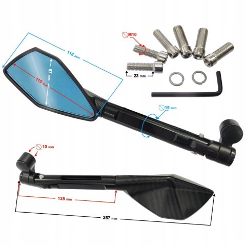 LUSTERKA REGULOWANE MOTOCYKLOWE UNIWERSALNE BEZ HO Martinelli