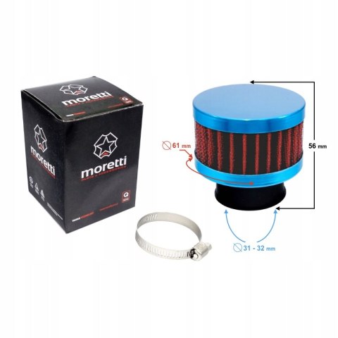 FILTR POWIETRZA STOŻKOWY NIEBIESKI, ŚREDNICA 31 MM Martinelli