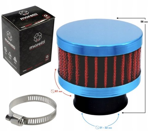 FILTR POWIETRZA STOŻKOWY NIEBIESKI, ŚREDNICA 31 MM Martinelli